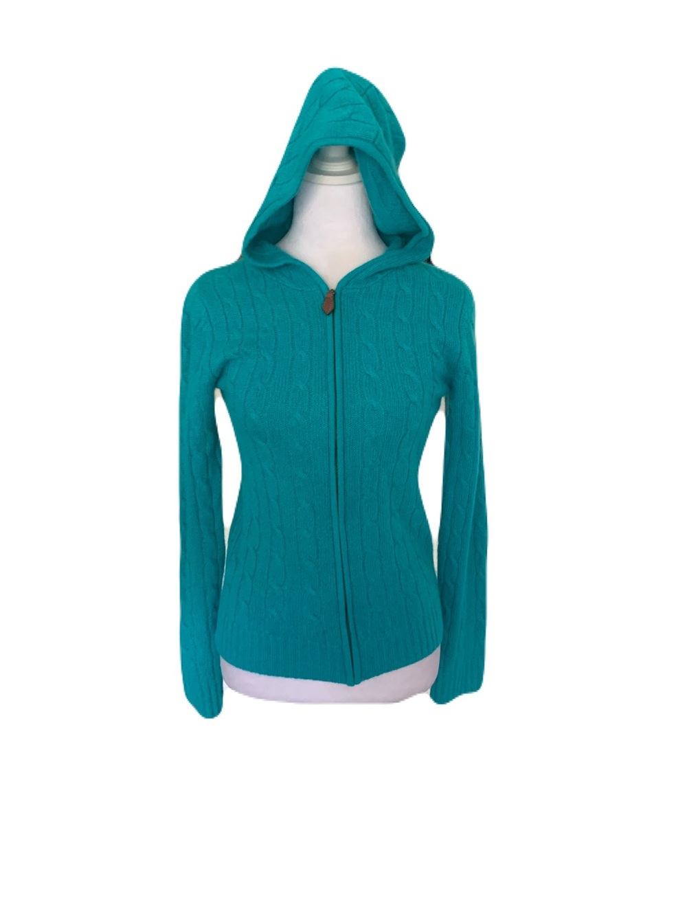 Calypso St. Barth Small Teal Soft Cozy Cable Knit Cashmere Hooded Zip Cardigan